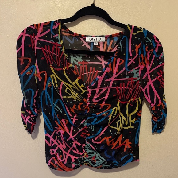 Love J Colorful Graffiti Print Women's Blouse - Picture 1 of 3